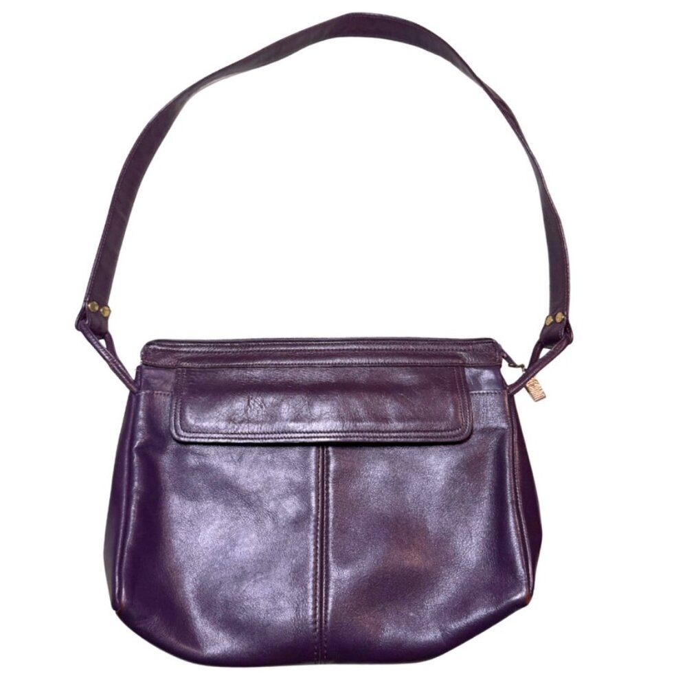Vintage 80s Margolin Leather Shoulder Bag Purple Eggplant Statement Purse